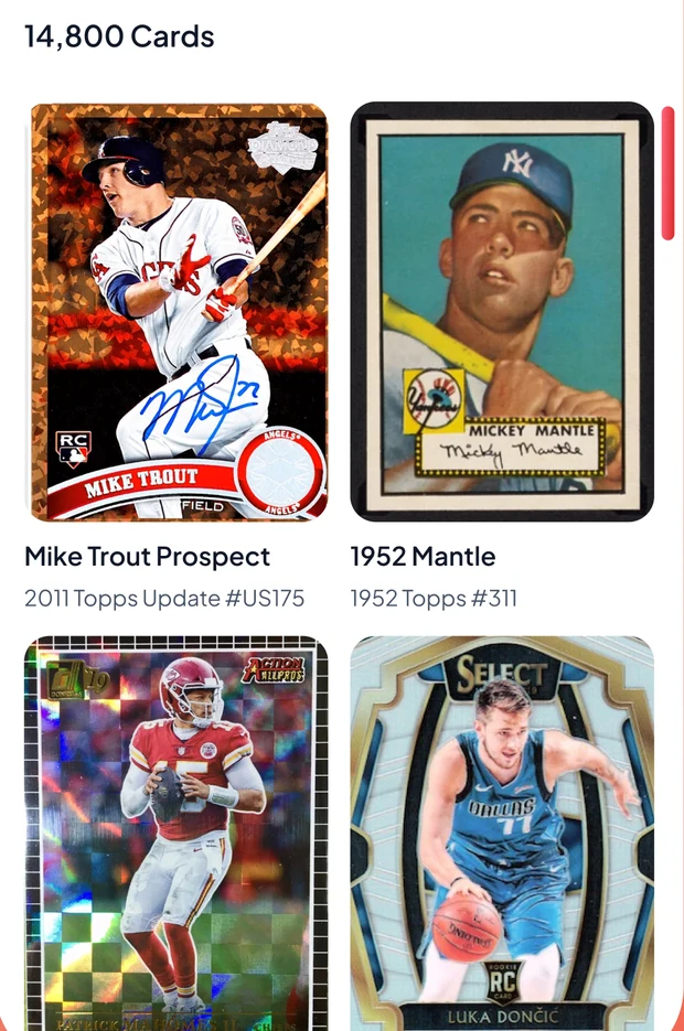 Browse screen showing player cards with set and card number
